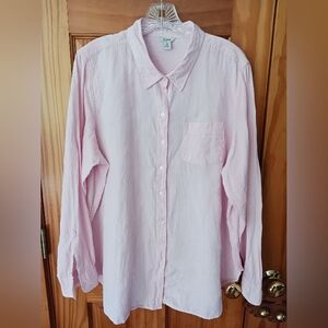 L. L. Bean 100% Linen Pink Button Front Shirt 1X EUC